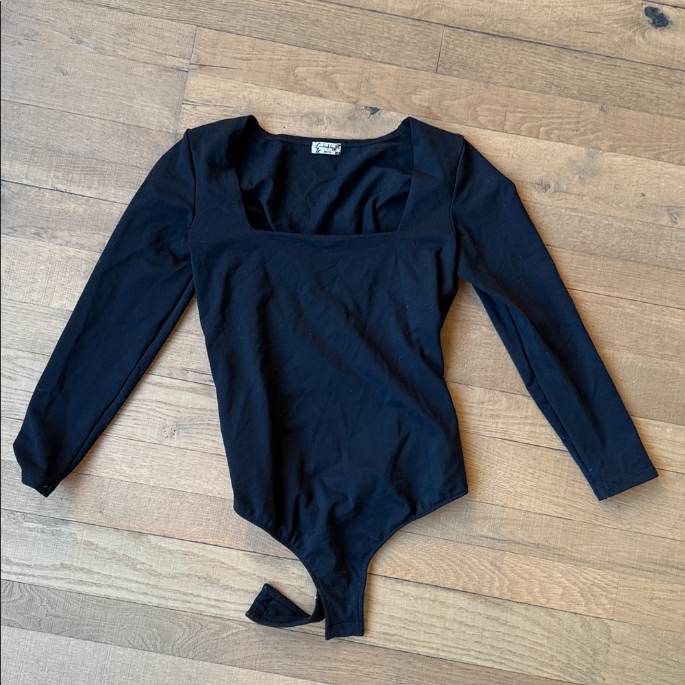 Free People Black Square Neck Bodysuit